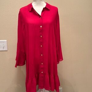 Lilly Pulitzer red gold button down cover up size XL new